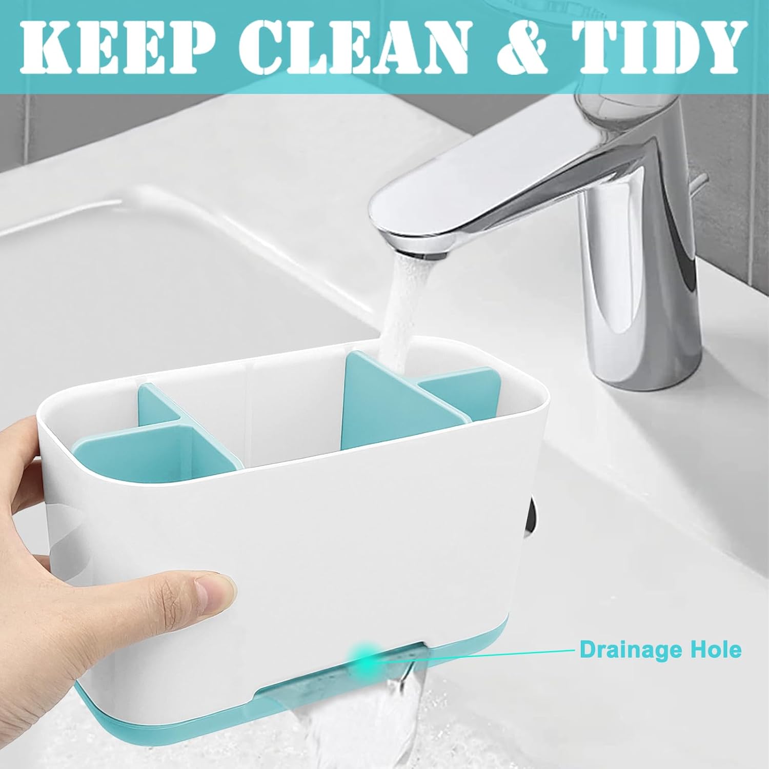 Toothbrush Holder with Anti-Slip,Plastic Detachable for Easy Cleaning Multi-Functional Storage,Large Electric Toothbrush and Toothpaste Organizer Caddy for Bathroom Vanity,Sink,Countertop (Blue)