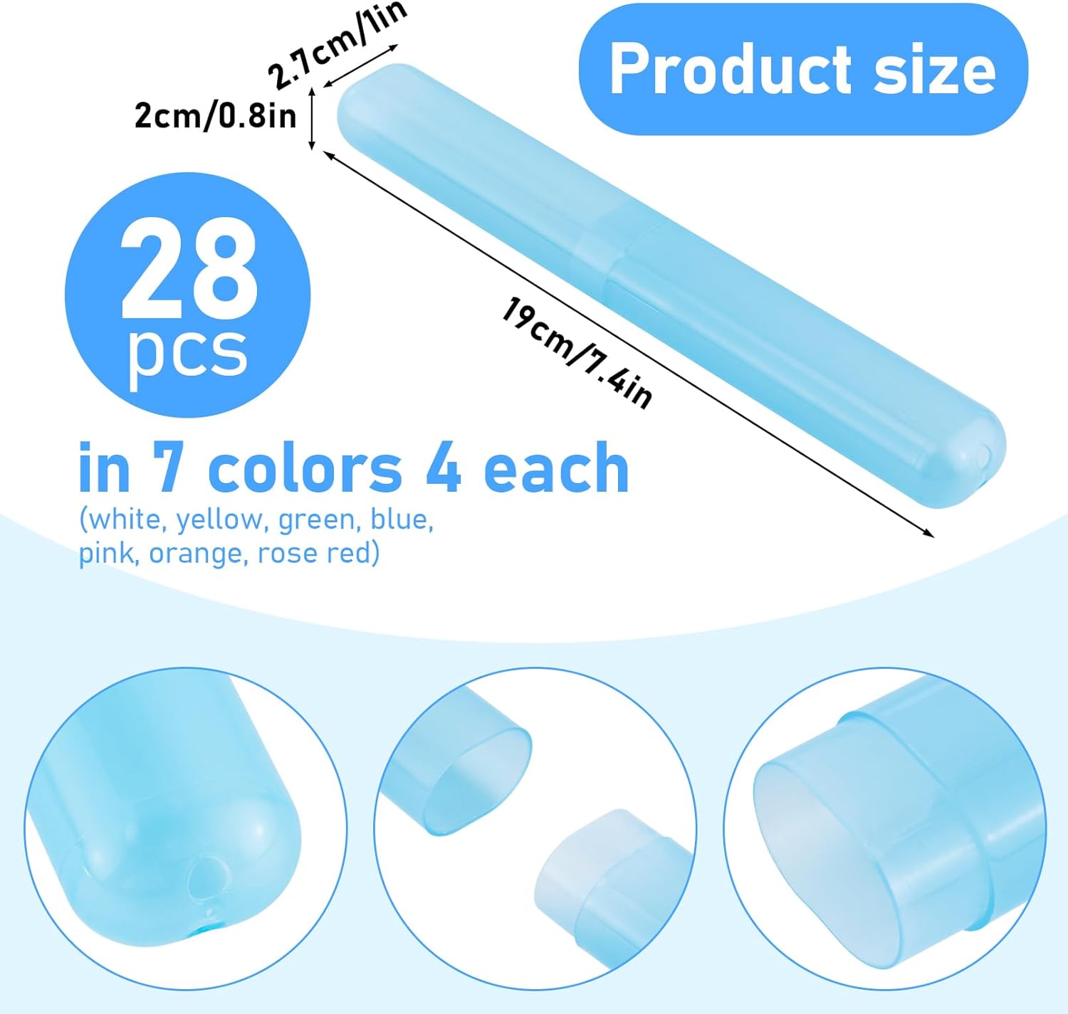 28 PCS Travel Toothbrush Case, 7 Colors Portable Toothbrush Storage Cases, Dust-Proof Toothbrushes Case, Breathable Toothbrushes Travel Containers for Trip Home Camping Daily Use