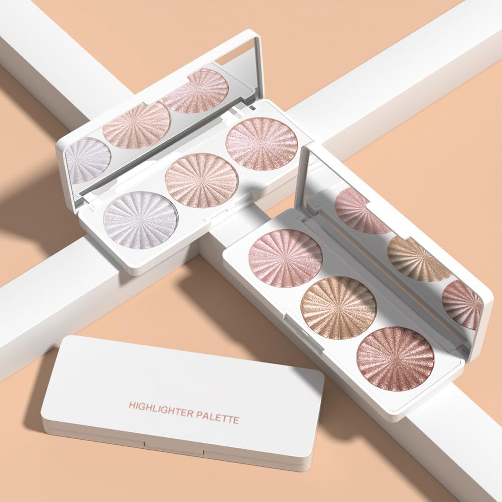 Pink Pearl Golden Champagne Bronze Rose Shimmer Glitter Highlighter Highlight Makeup Contour Powder,Glitter Face Illuminator Highlighter, Illuminator Make Up (Sunset Radiance Trio)