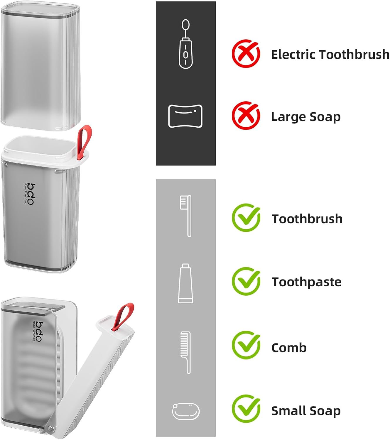 VITVITI Travel Soap Case Container, Portable Toothbrush Travel Case Dish Tray, 7.88 Inch Toothpaste Traveling Toothbrush Holder Set with Cover for Trip/Bathroom/Camping, Clear Gray
