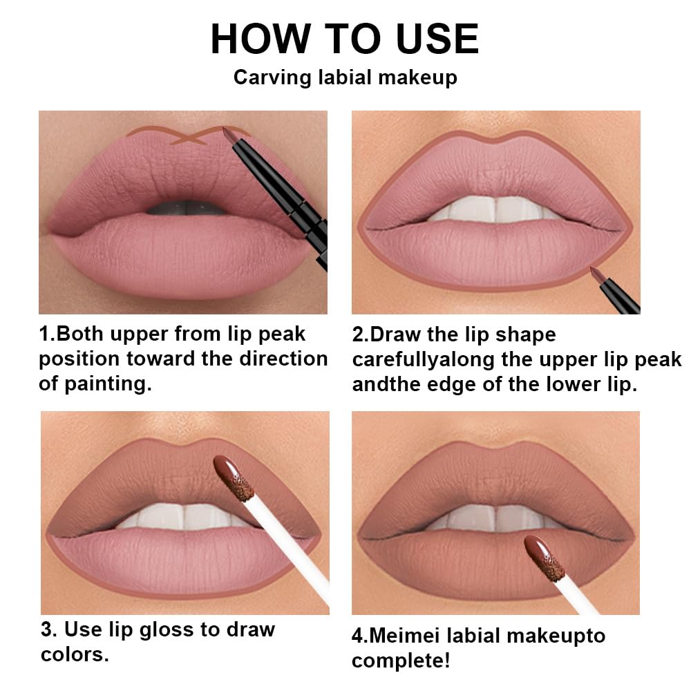 3Pcs 2 in 1 Pale Neutral True Nude Matte Lip Liner and Liquid Lipstick Stain Makeup Set for women, Long Lasting Smudge Proof Lip Tint Matte Finish Lip Gloss for All-Day Color Hold, Set30