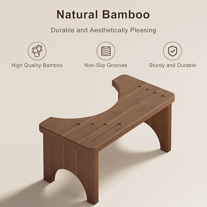 Toilet Stool Poop Stool, Collapsible Squatting Potty for Adults & Kids, Wooden Bamboo Step Stool for Bathroom, 7 Inch Height Foldable Pooping Toilet Foot Stool, Brown