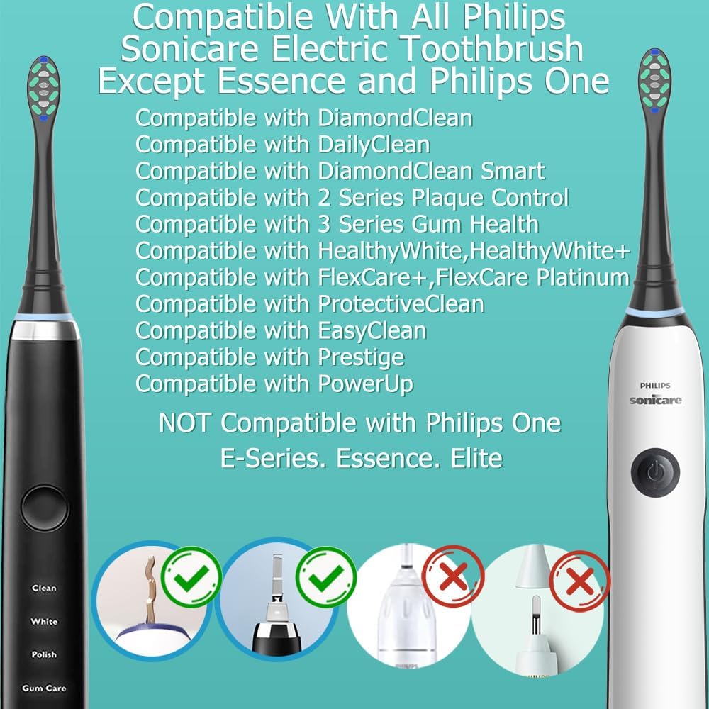 Replacement Heads Compatible with Sonicare Toothbrush, Replacement Brush Head for Philips Sonicare Electric Toothbrush 4100 5100 6100 9900 C2 W3 and More Click-on Handles 12 Black