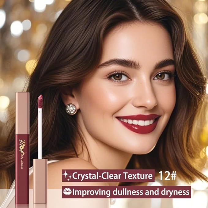 Lip Stain Hydrating High Shine – Lightweight Non-Sticky Glossy Lip Tint, Mirror Shine Moisturizing Lip Makeup for Plump & Full Lips, Long-Lasting Rich Color Lip Glaze, Soft Smooth Lip Gloss 12#