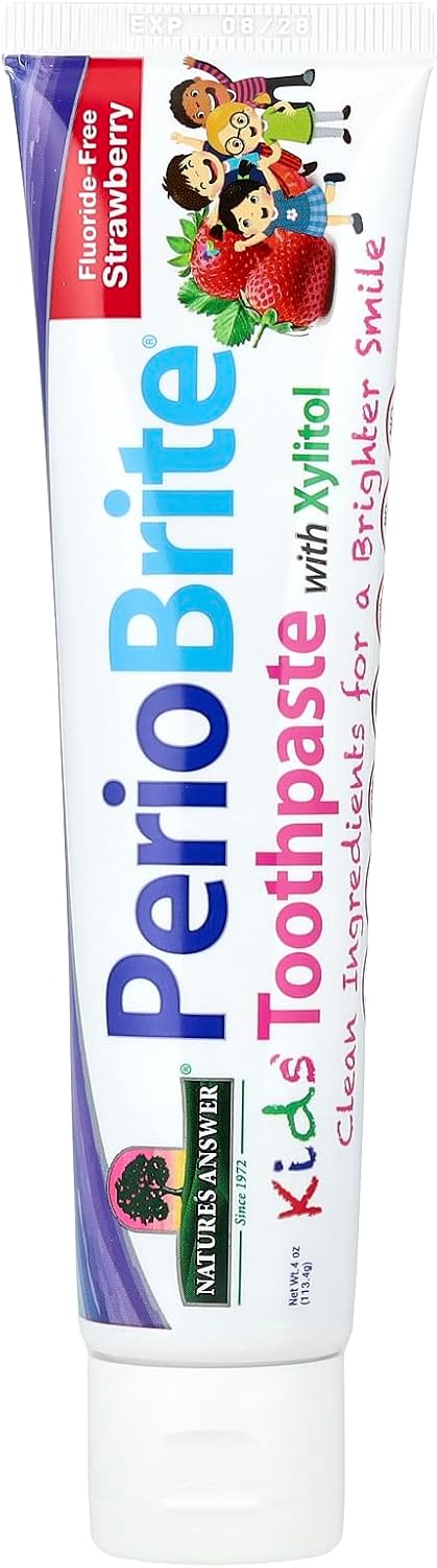 Nature's Answer Periobrite Kids Toothpaste 4 Ounce - Vegetarian, Non GMO, Gluten Free, Fluoride Free, with Xylitol, Natural Strawberry Flavor - Supports Oral Wellness for Kids, Children, Toddlers