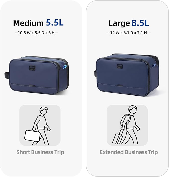 ZEEMO Travel Toiletry Bag for Men, Medium Water-Resistant Double-Sided Full-Open Dopp Kit, Versatile Organizer for Shower and Hygiene Accessories, Bathroom Essentials, Cosmetics, Large, Blue