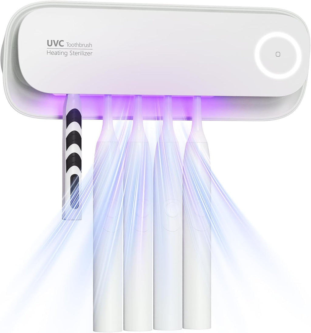 Toothbrush Holders Wall Mounted,5 Slots Tooth Brush Holder for Bathroom,Rechargeable Toothbrush Cleaner with Drying Function,Electric Toothbrush Holder with Cover (White)