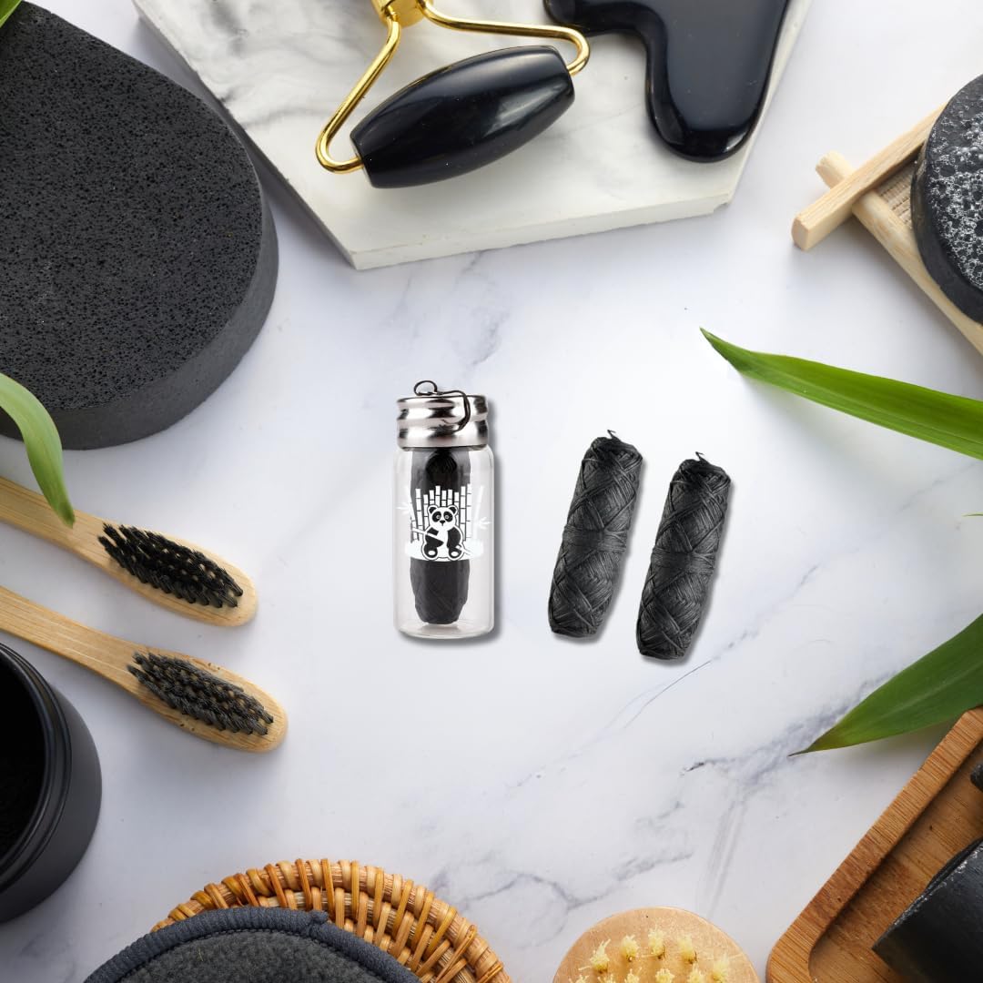 BOONBOO Dental Floss, Bamboo Charcoal Woven Thread, Glass Bottle + 3 Spools, Total 300FT/90M, Waxed, Coconut