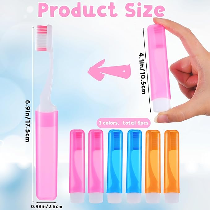 6pcs Travel Toothbrush Mini Portable Toothbrush Set Travels Size Toothbrushes Folding Traveling Tooth Brush with Case for Women Home Camping Hiking Soft Bristle