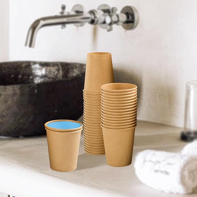 100 Pack 5 oz Paper Cups, Disposable Kraft Bathroom Cups 5 Ounce, Espresso Coffee Hot/Cold Beverage Cups for Home, Kitchen, Party