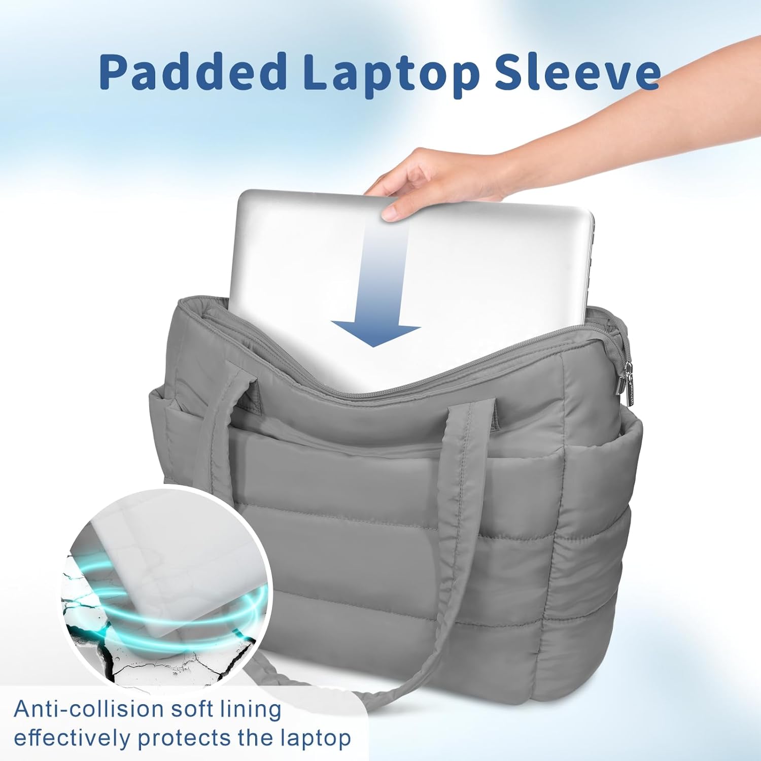 TOPDesign Puffer Tote Bag for Women, Lightweight Puffy Handbag with Compartments, Quilted Shoulder Bag for Work, Travel, Gym