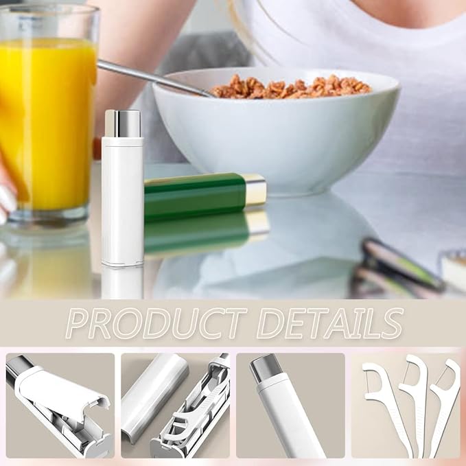 Upgrade Portable Automatic Floss Dispenser - 3 Pcs White, Organizer for Family, Hotel, Travel with 100 Pcs Dental Floss Picks