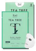 Rael Face Mask Skin Care, Tea Tree Face Masks - Bamboo Facial Sheet Mask, Korean Skincare, with Tea Tree Oil and Fruit Extracts, All Skin Types (Tea Tree, 5 Sheets)
