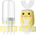 Kids Electric U Shaped Toothbrush Children Rechargeable Sonic Toothbrush with 6 Soft Brush Head Automatic Full Mouth 6 Cleaning Modes -Age8-15 Yellow