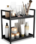 2-Tier Bathroom Counter Organizer with Basket, Vanity Tray Shelf, Bathroom Organizer Countertop, Vanity Organizer Bathroom Tray, Makeup And Skincare Organizers for Vanity, Kitchen Spice Rack (Black)