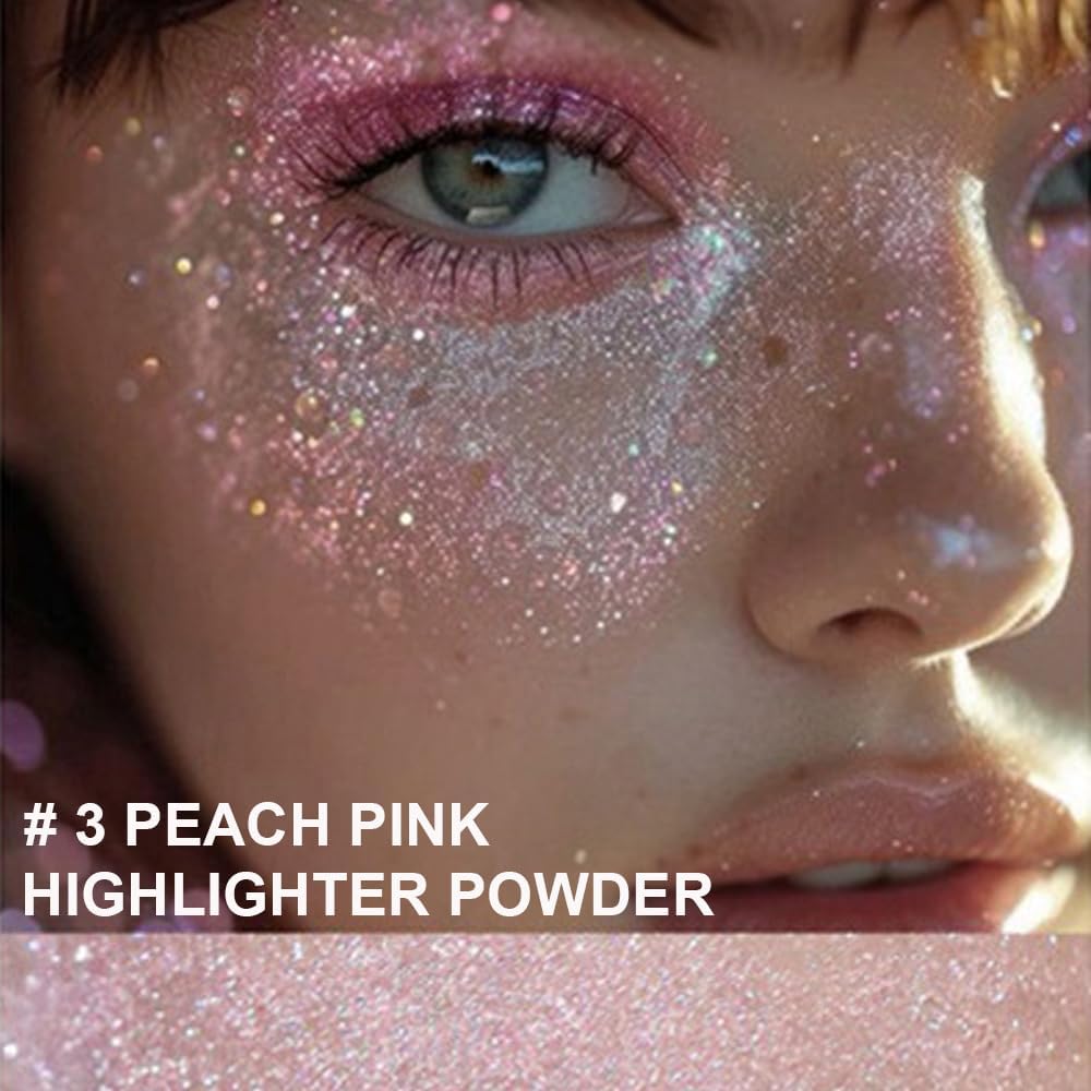 Peach Pink Highlighter Spray for Face and Body, Rich Color Loose Shimmer Powder Long Lasting Sparkly Spray High Gloss Makeup for Women Rave Festival Prom Stage Wedding Party, #3