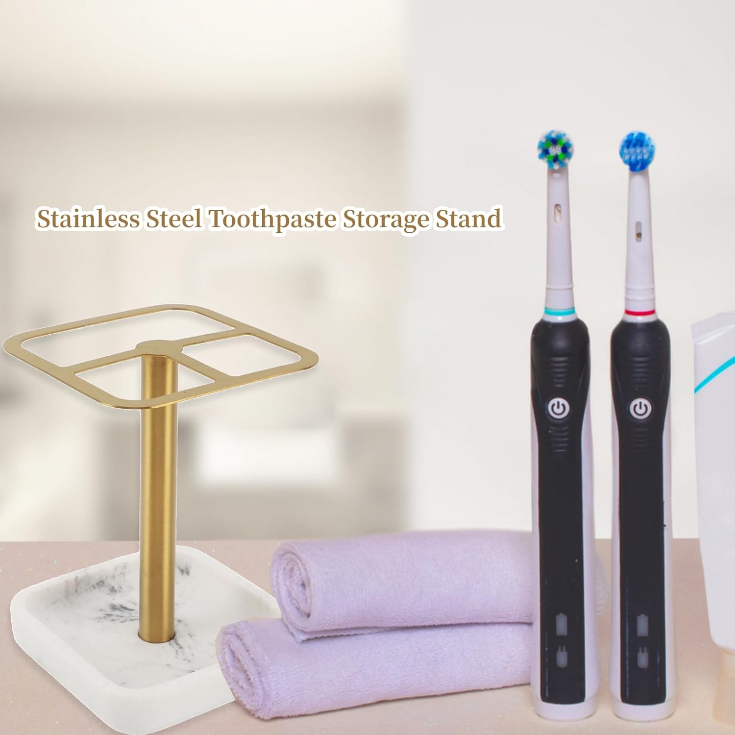 Mumusuki Stainless Steel Toothbrush Holder, Space Saving Toothpaste Organizer with Multifunctional Storage for Bathroom (Gold)