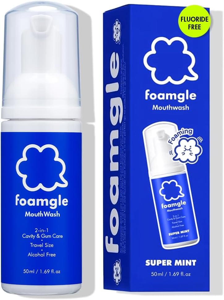 2-in-1 Foam Mouthwash & Toothpaste – Travel Size 50 mL / 1.69 fl oz | Water-Free Oral Care Foam | No Alcohol, No Burn | Carry-On Friendly | Made in Korea