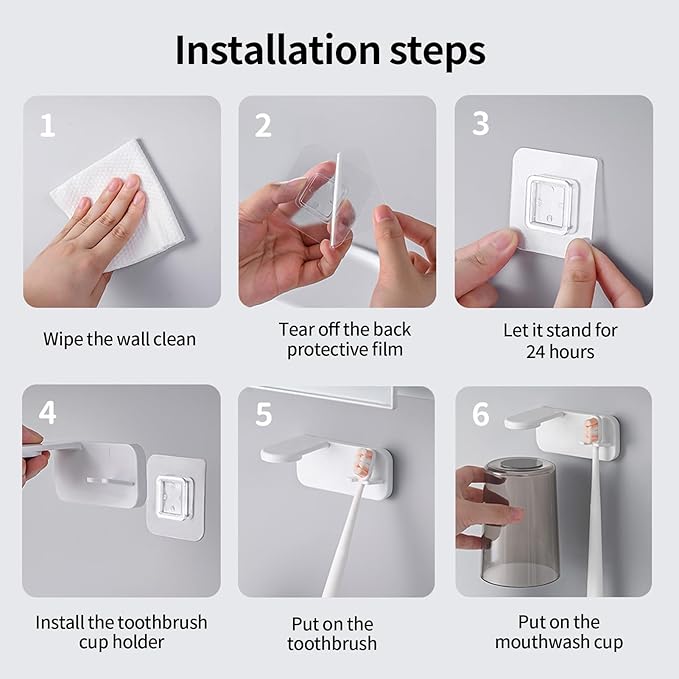 Toothbrush Organizer - Mouthwash Cup Set, Wall Mounted Toothbrush Storage, Bathroom Fixture with Compact Mount Design, Hygiene Rack for Home Apartment Dorm Office Hotel RV
