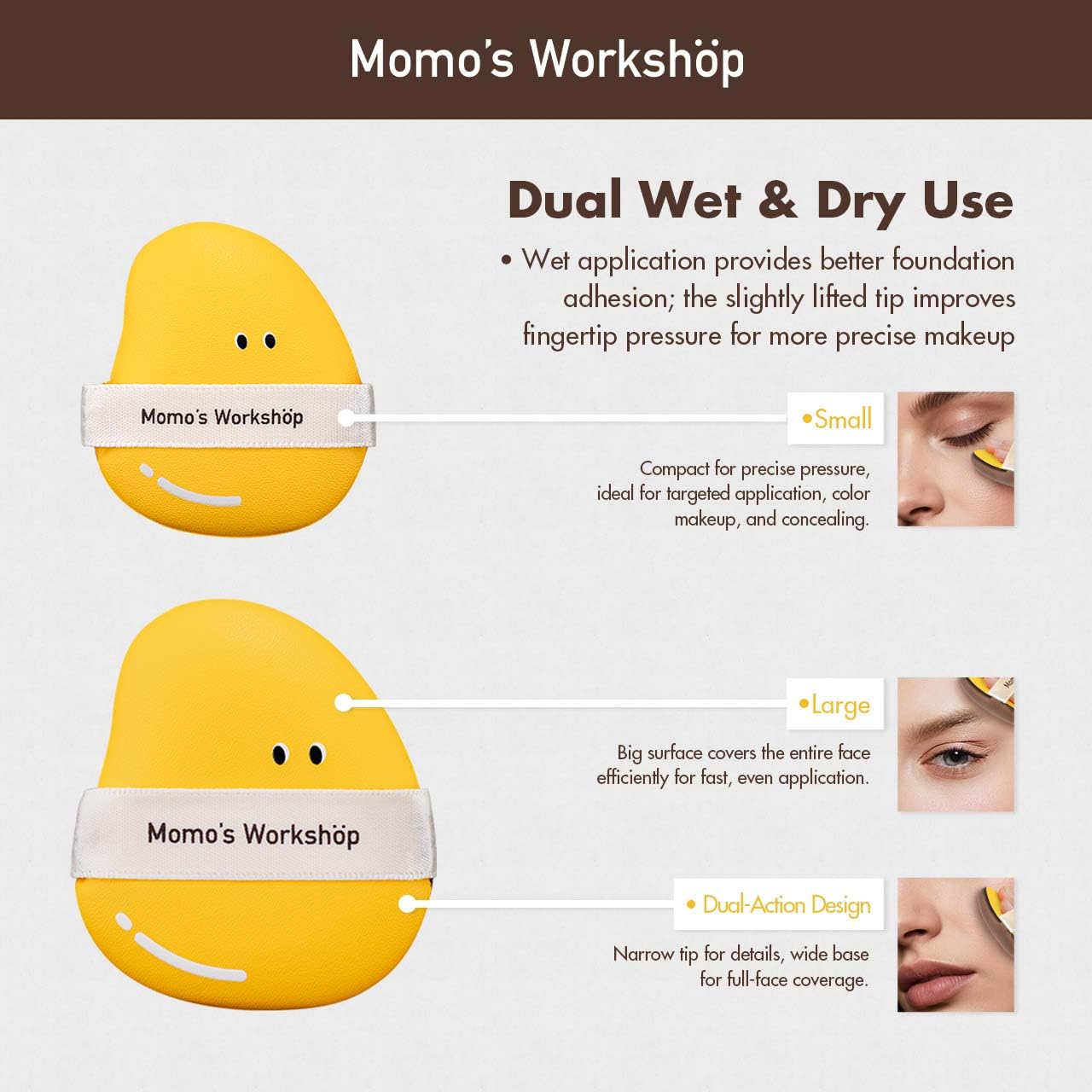 Momo's Workshop Mango Makeup Sponge Set- 2 Cosmetic Foundation Sponges, Dual-Textured for Wet/Dry Use, Pointed Tip for Detail Work, Includes Large & Medium Sizes & Storage Case