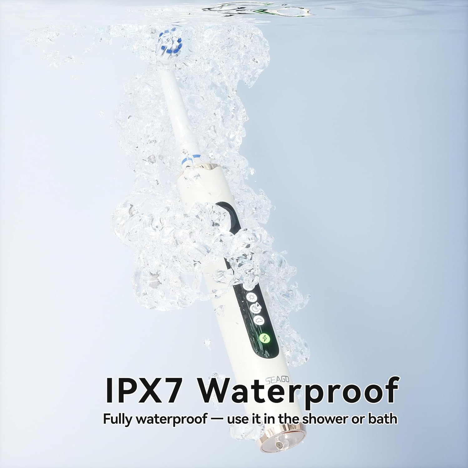 SEAGO Soft Round Electric Toothbrushes with 8 Spin Brush Heads, 5 Cleaning Modes, Rechargeable Sonic Toothbrush with Timer and Travel Case for Adults and Kids(SG-2607-Beige)