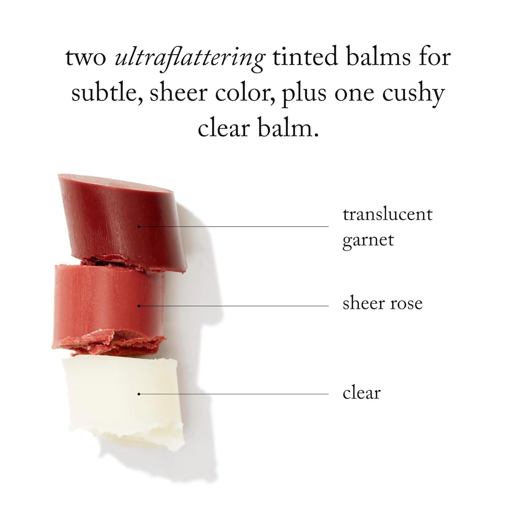 goop Beauty Lip Balm Trio | Clean Moisturizer for Chapped, Cracked & Dry Lips | Clear, Garnet, & Rose | Tinted for Sheer Color | Petroleum Free | 0.16 fl oz Each