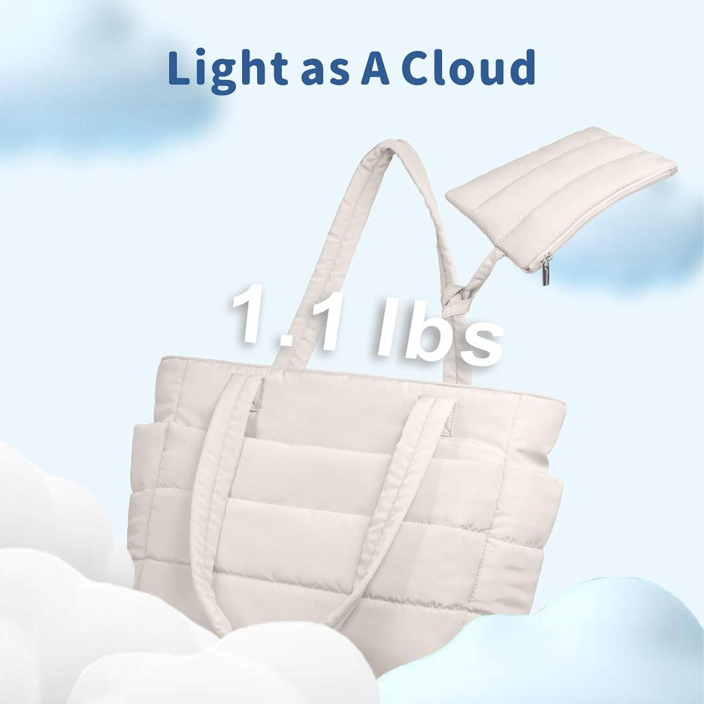 TOPDesign Puffer Tote Bag for Women, Lightweight Puffy Handbag with Compartments, Quilted Shoulder Bag for Work, Travel, Gym