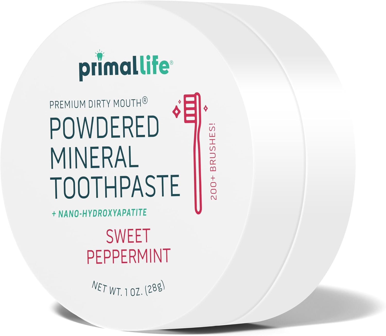 Primal Life Organics - Dirty Mouth Toothpowder, Tooth Cleaning Powder, Flavored Essential Oils with Natural Kaolin & Bentonite Clay, Good for 200+ Brushings, Organic, Vegan (Sweet Peppermint, 1 oz)