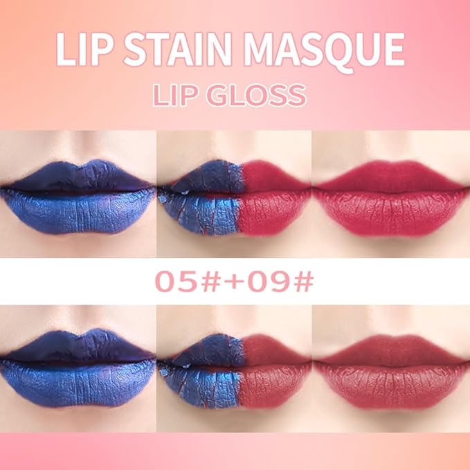 Lip Stain Peel Off – Wipe-Off Lip Stain Tattoo | Long Lasting Waterproof Lip Tint, High-Pigment Matte Lip Color, Smudge & Transfer Proof Lip Stains Masque, Kiss-Proof All-Day Lip Makeup 05#+09#