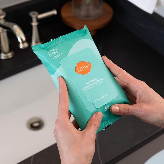 Lume Acidified Deodorant Wipes - 24 Hour Odor Control - Aluminum Free, Baking Soda Free, Skin Loving - 45 Count (Pack of 3) (Cool Cucumber)