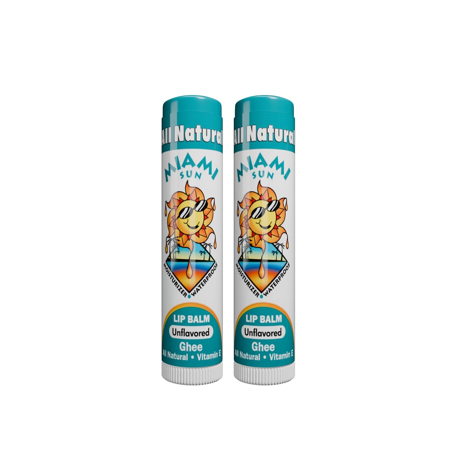 Miami Sun Natural Ghee Lip Balm, Hydrating Lip Treatment with Shea Butter & Beeswax, Organic & Non-Toxic, Best for Dry, Chapped Lips - Moisturizing, Healing, Chemical-Free Lip Repair (2 Pcs, Natural)