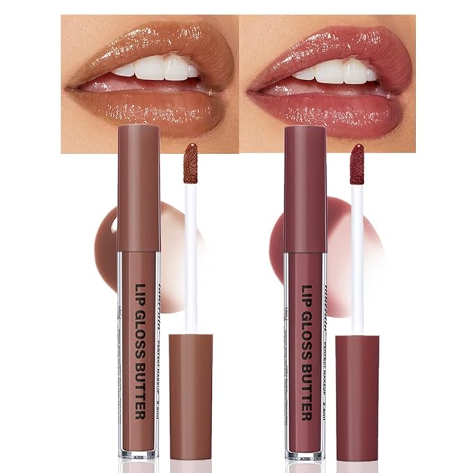 Honey Butter Lip Stain Tinted Lip Gloss, Shine Moisturizing Plumper Liquid Lipstick for Women, Natural Nourishing Hydrating Lip Balm for Dry Lips, Lightweight Lip Liner Care Makeup,Vegan #12+#8