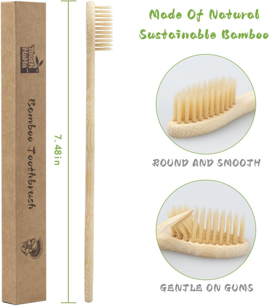 Bamboo Toothbrushes for Adults, BPA-Free Soft Tapered Bristles, Eco-Friendly Natural Organic Wooden Toothbrush, 10-Count Toothbrushes Travel Set