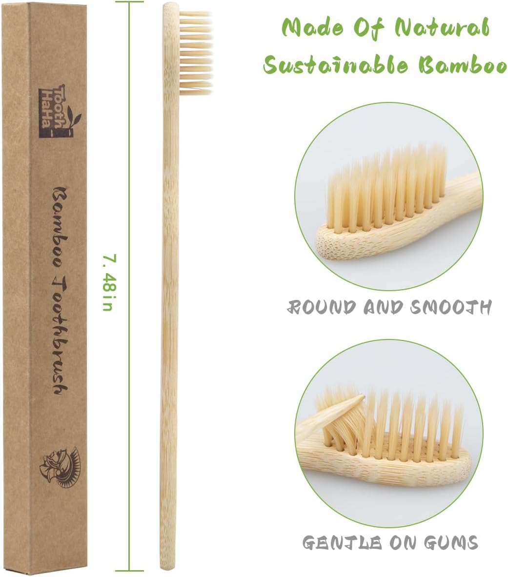 Bamboo Toothbrushes for Adults, BPA-Free Soft Tapered Bristles, Eco-Friendly Natural Organic Wooden Toothbrush, 10-Count Toothbrushes Travel Set