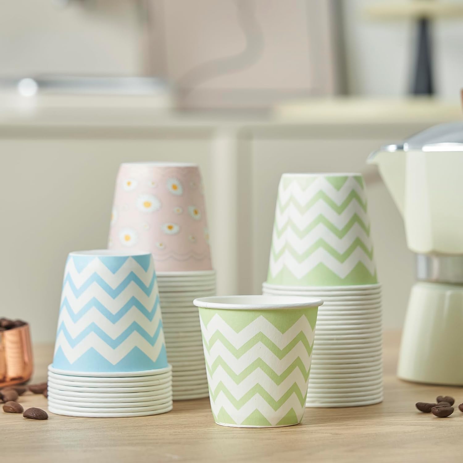 Tamone 600 Pack 3 oz Paper Cups - Small Bathroom Cups, Mini Wave Design Disposable Cups, Pink, Green, Blue - Mouthwash Cups for Valentine's, Picnic, BBQ, Travel, Home, Event