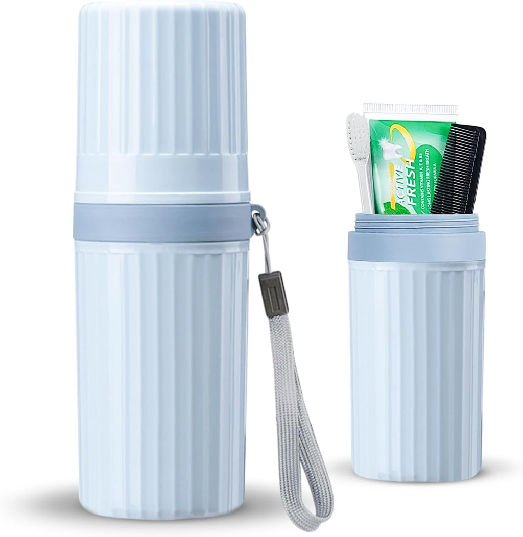 Toothbrush Travel Case, Blue Travel Toothbrush Cup Holder for Toothbrush and Toothpaste, Portable Travel Toothbrush Container for Traveling Camping Business School