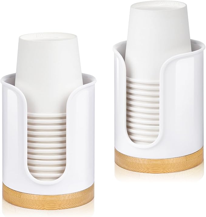 Bathroom Cup Holder - Small Cup Dispenser for Dixie 3 oz Bathroom Cups, 3 4 Ounce Mouthwash Cup Dispenser - PC/Bamboo, White, Pack of 2