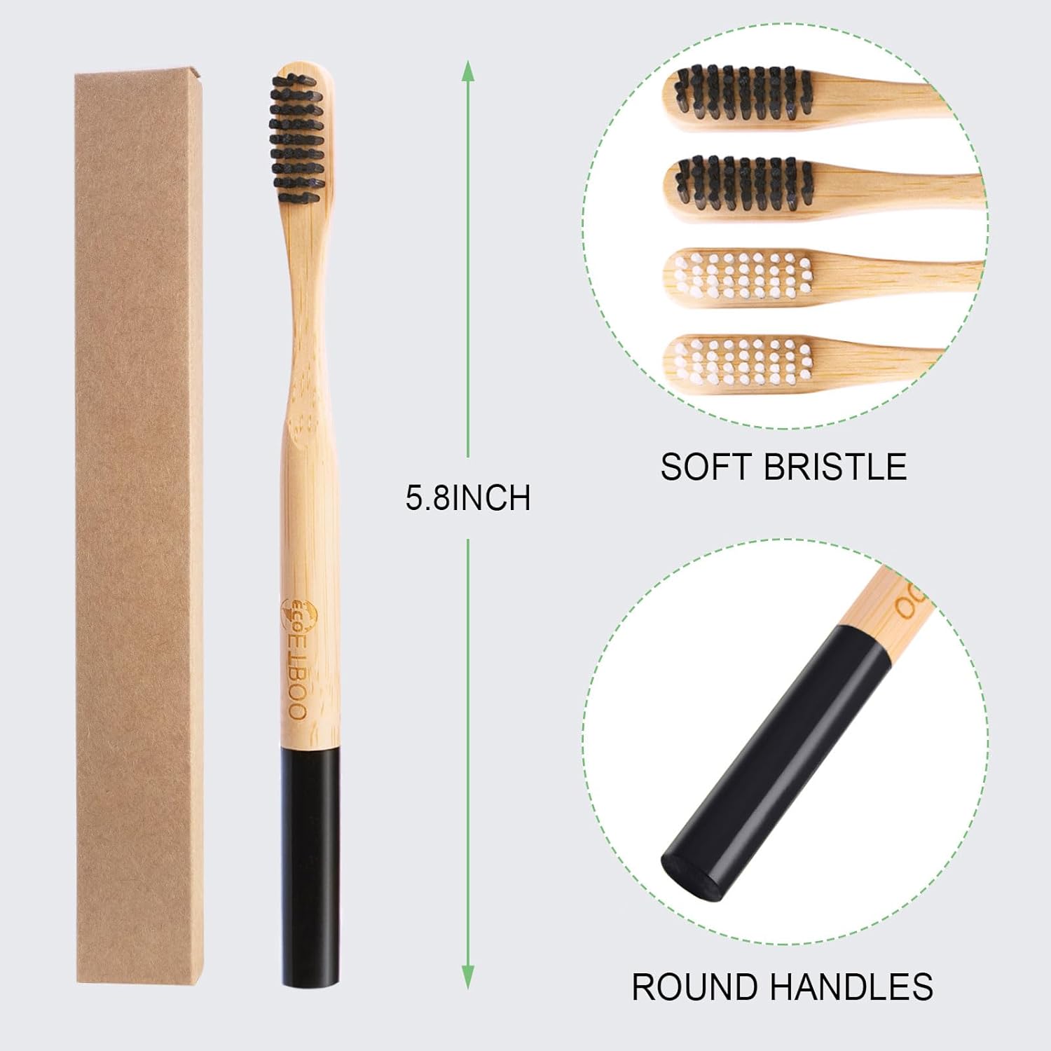 Bamboo Toothbrushes Medium Hard Bristles for Adults 10 Pack, Wooden Toothbrush Family Set Natural Organic Tooth Brush Black White