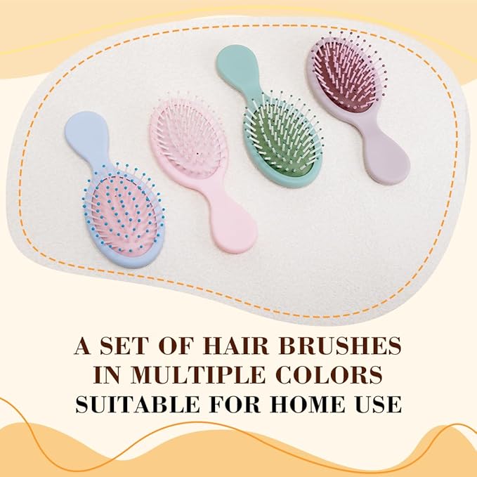 4Pcs Mini Hair Brush, Travel Detangling Brush for Girls Boys Kids Women Men, Pocket Small Hairbrush for Thick Curly Thin Long Short Wet or Dry Hair No Tangle