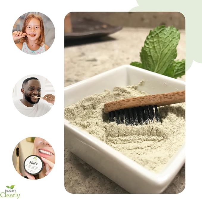 Isabella's Clearly Mint Remineralizing Tooth Powder - Natural Fluoride Free Toothpaste for Adults, Teeth Whitening, Xylitol, Baking Soda, Clay, Calcium