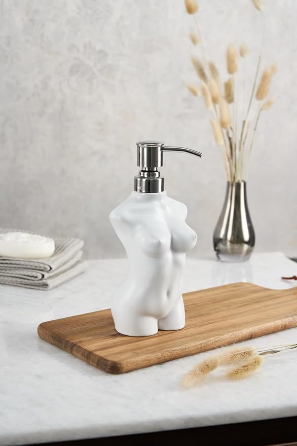 Ceramic Soap Dispenser with 304 Stainless Steel Pump Hand Lotion Liquid Dispenser Refillable for Kitchen and Bathroom Decorative (Matt White)