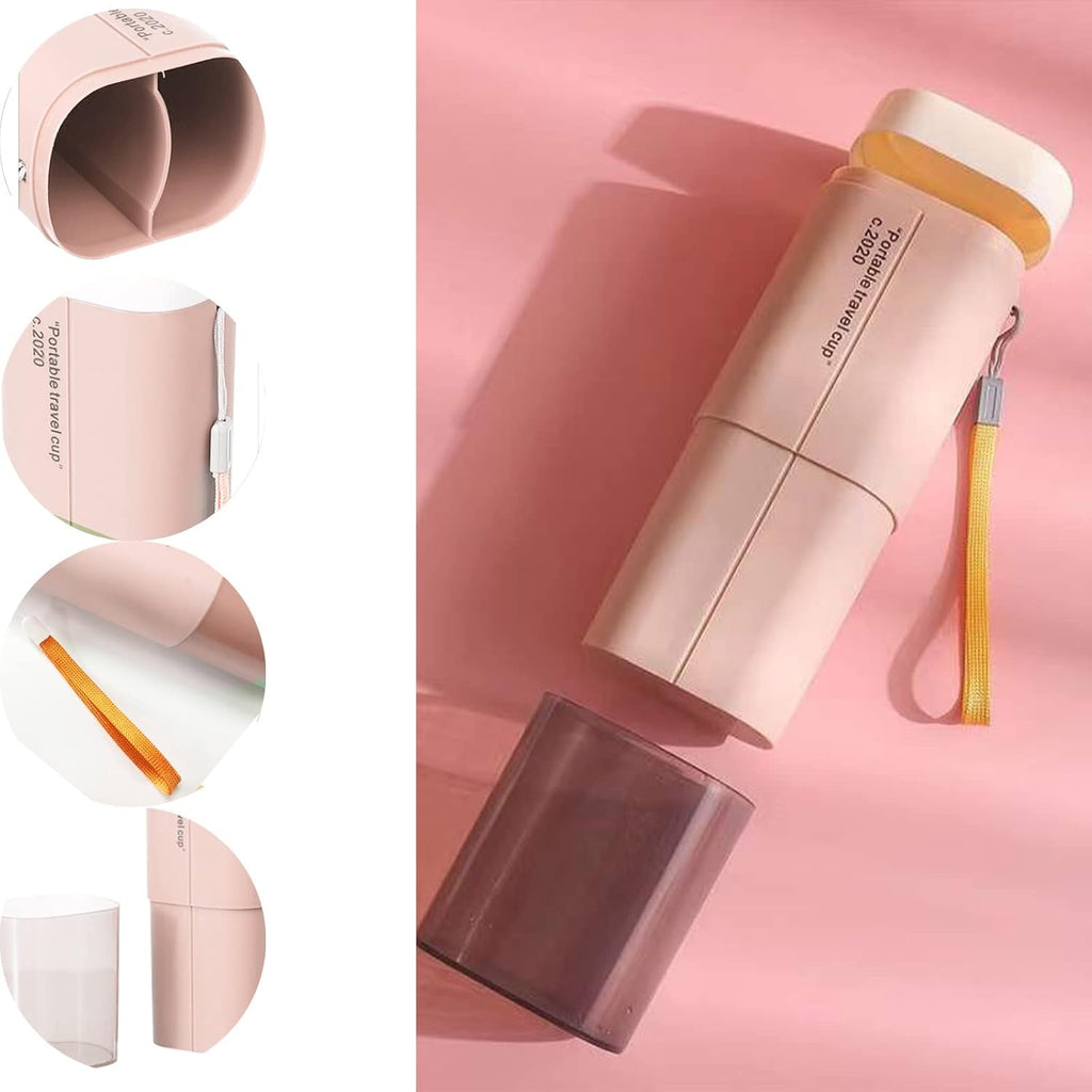 Portable Travel Toothbrush Holder, Toothpaste Set with Cup, Multifunction Toothbrush Case for Travel, Camping, School, Business and Daily Use (Pink)