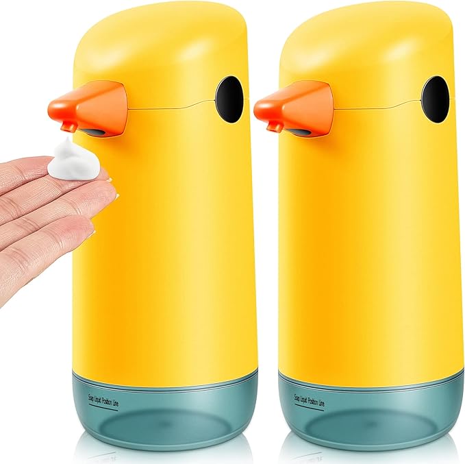 2 Piece Automatic Yellow Duck Soap Dispenser - Foaming, Touchless, Battery Powered for Bathroom & Kitchen