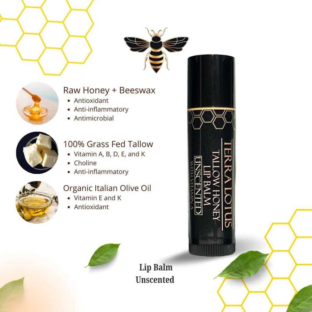Tallow Lip Balm (5 Pack) - Hydrating With Organic Italian Olive Oil, Pure Grass Fed Tallow, and Beeswax - Long Lasting Lip Therapy (Unscented)