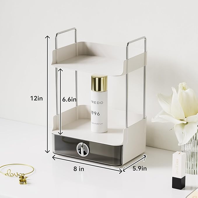 Mini Skincare Organizers,2-Tier Drawer Bathroom Organizer Countertop,Small-Sized Cosmetic Storage Rack Suitable for Delicate Girls,Organizer Shelf for Vanity Storage,Multi-Purpose Makeup Organizer