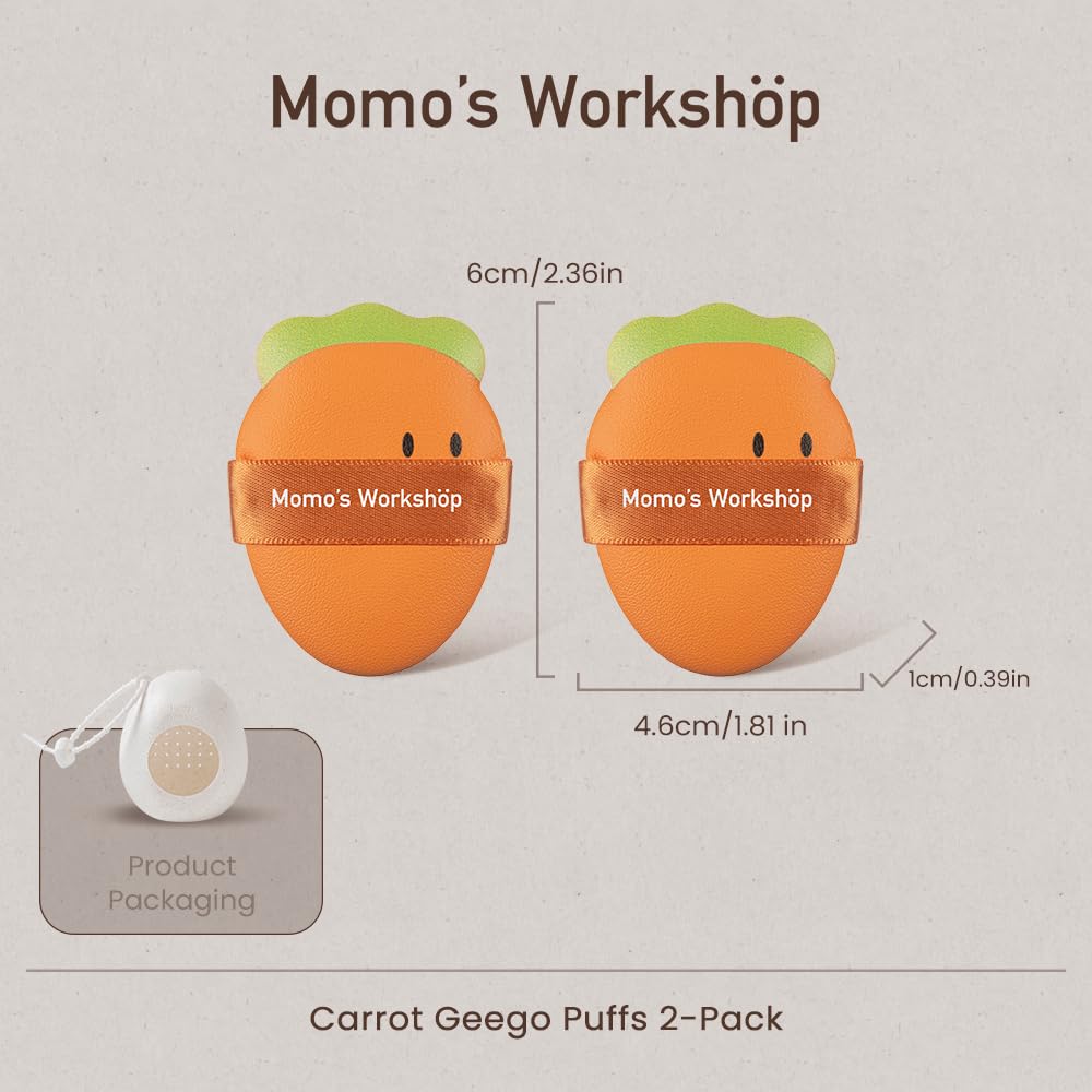 Momo’s Workshop Carrot Makeup Sponge – Dual-Use PU Beauty Sponge with Lychee Leather Handle, 16mm Hydrophilic Sponge for Foundation Coverage, Dry/Wet Application,2pcs with Case