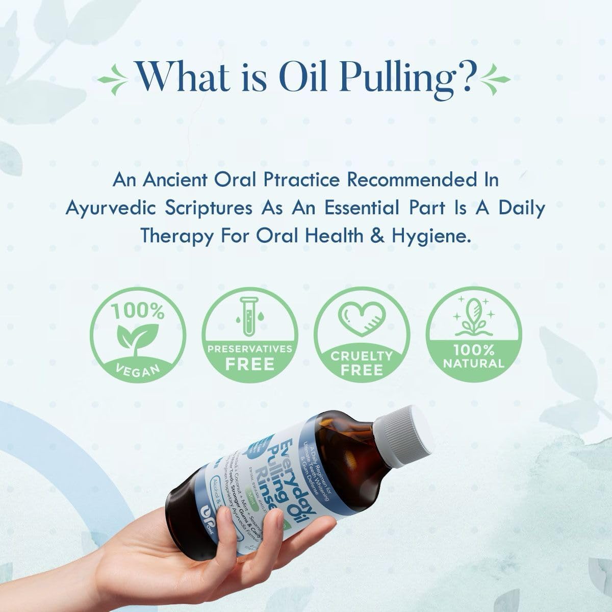 UpOne Whitening Oil Pulling Rinse - Unmatched 25+ Herb Oil Blend, Teeth Whitening Advanced Alcohol Free Ayurvedic Formula, Fresh Mint Flavor, Eliminates Bad Breath, Brighten Teeth Naturally - 8 fl. oz