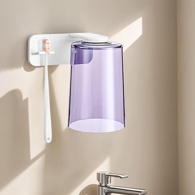 Toothbrush Cup Organizer - Adhesive Rinse Cup Set, Wall Mounted Brush Dispenser, Bathroom Accessory with Space Saving Design, Tooth Care Holder for Home Apartment Dorm Office Hotel RV Travel