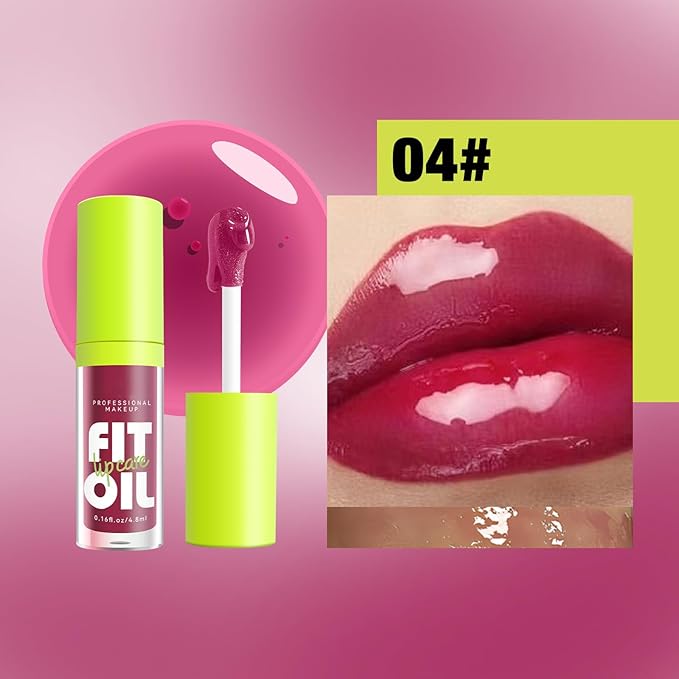 Hydrating Lip Oil, Big Brush Head Lip Glaze Shiny Transparent Lip Glow Oil, Nourishing & Non-sticky Long Lasting Fresh Clear Smooth Lip Care Plumping Lip Oil (# 04)