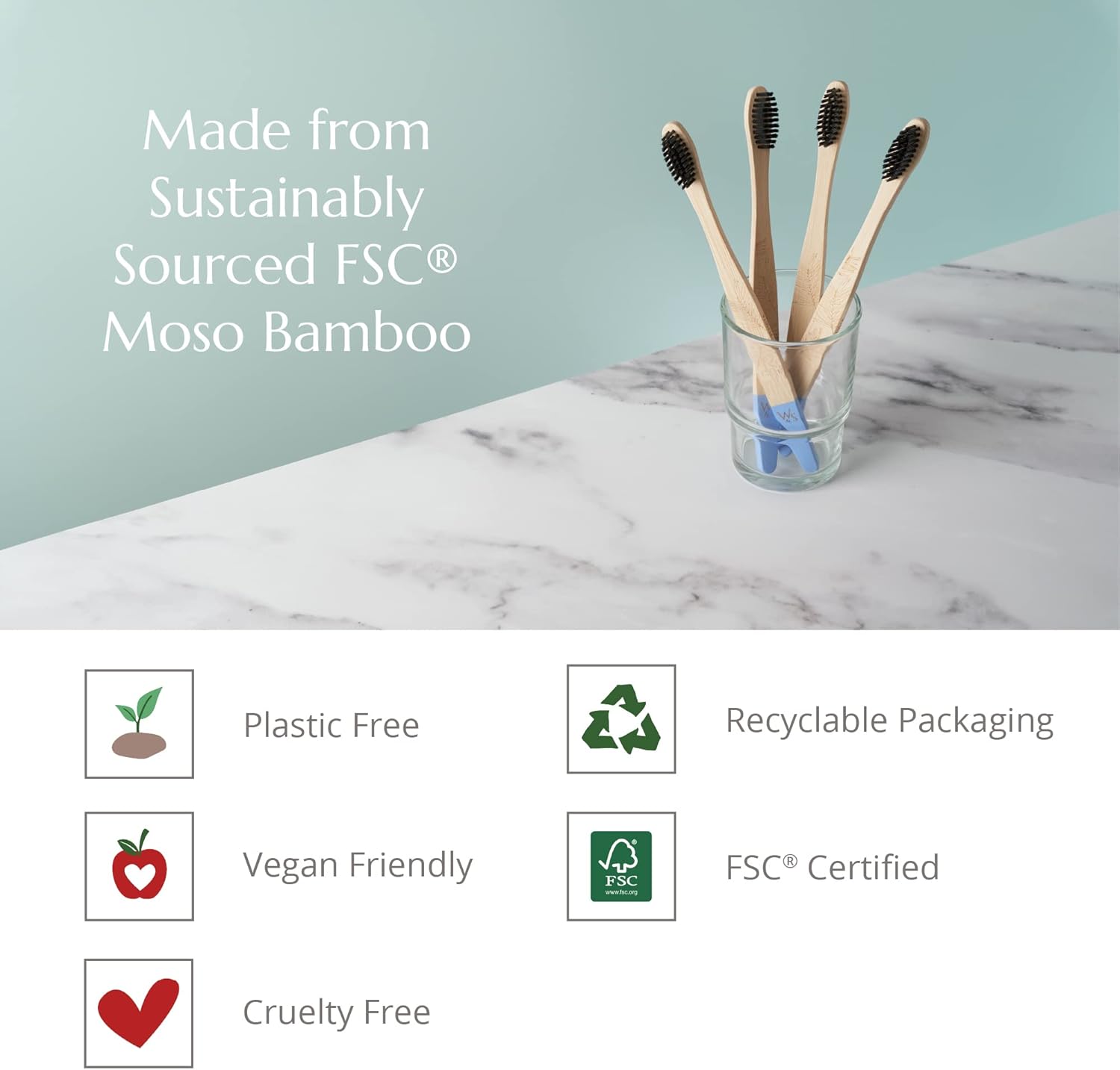 Wild & Stone | Firm Bristle Organic Bamboo Toothbrush | Four Handle Patterns | Firm Fibre Bristles | 100% Biodegradable Handle | Vegan Eco Friendly Bamboo Toothbrushes